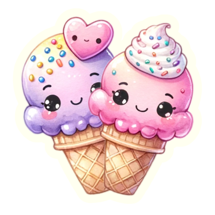 Kawaii Sweet Double Scoop Ice Cream Cone Treat - Die Cut Sticker #1646