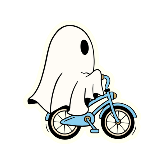 Ghost rides blue bike - Die Cut Sticker #1006