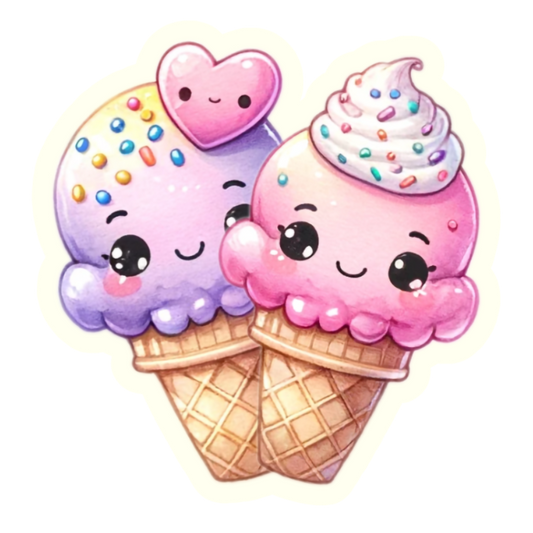 Kawaii Sweet Double Scoop Ice Cream Cone Treat - Die Cut Sticker #1646