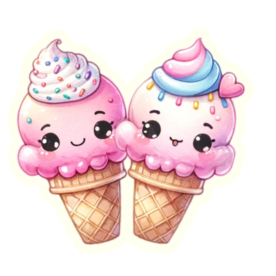 Kawaii Sweet Double Scoop Ice Cream Cone Treat - Die Cut Sticker #1652