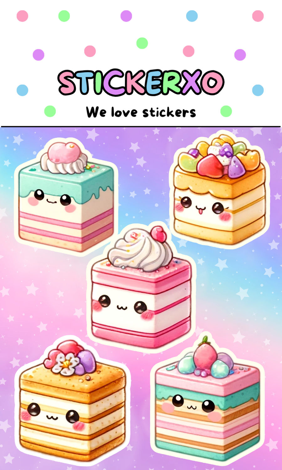 Kawaii Cake Sticker Pack #3 - Die Cut Stickers 2.5" (5ct)