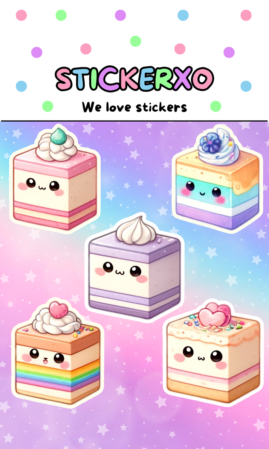 Kawaii Cake Sticker Pack #2 - Die Cut Stickers 2.5" (5ct)